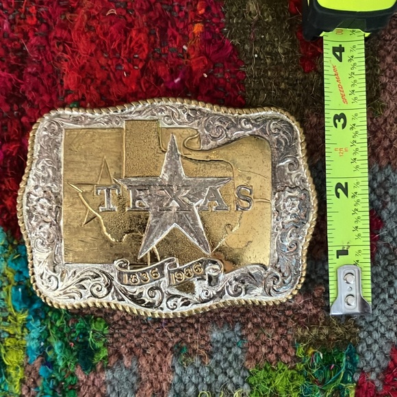 Vintage Crumrine TEXAS Sesquicentennial Rodeo Buckle Silver Electro - Picture 4 of 4